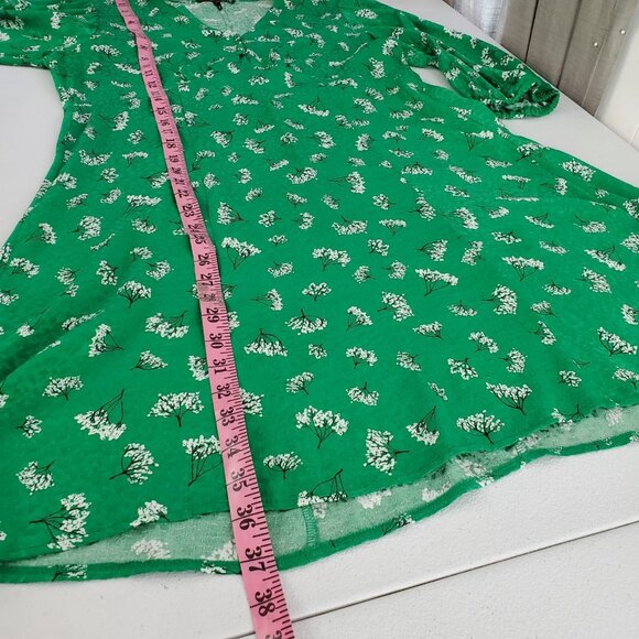 Maje Womens Rizelle Green Floral Print Mini Dress Size 42 Tied Sleeve V Neck - Picture 8 of 9
